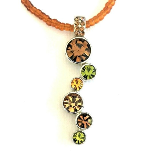 Lia Sophia Jewelry - Cascading Earth Tone Colors Green Pendant Necklace
